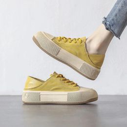 Casual Schoenen Zacht Leer Dikke Zolen Kleine Witte Vrouwen 2024 Zomer Twee Dragen Stepping Foot Biscuit Retro Board