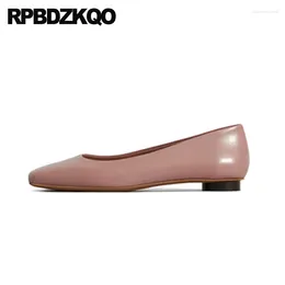 Casual schoenen vaste vierkante teen klein formaat zachte slip op grote vrouwen 33 gewone ballerina vol graan lederen flats ballet comfort zwangerschap