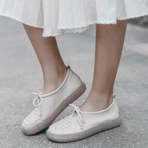 Casual schoenen lente en zomer comfortabele etnische stijl dames ronde neus vrouwelijke lederen derby platte platform hakken geweven