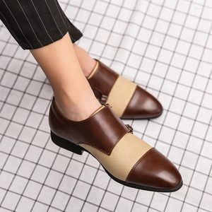 Zapatos Casuales Primavera Y Verano Moda para Hombres Doble Hebilla Puntiaguda Monje Cuero Marca Cómodo