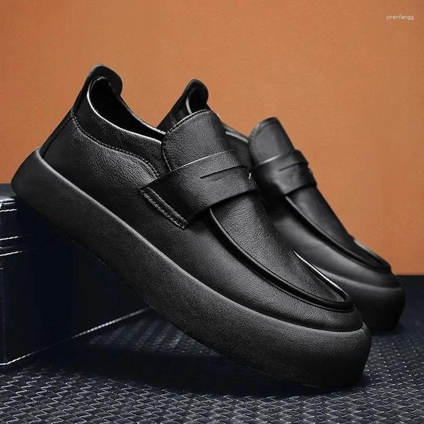 Zapatos casuales primavera otoño cuero de negocios hombres negro antideslizante suela suave tendencia trabajo mocasines hombre diseñador de moda