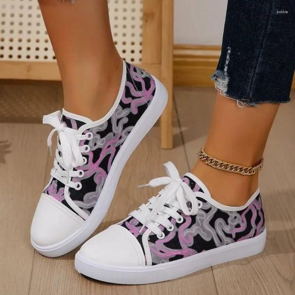 Zapatos casuales Spring Outumn Fashion Canvas's 2024 Colors Mix Colors Ladies Lace Up Comfy 43 Sneakers al aire libre de gran tamaño