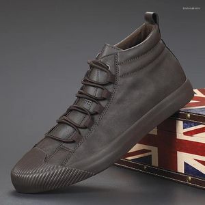 Casual schoenen Lente Herfst Heren Koreaanse versie PU-leer Gevulkaniseerd Mode Eenvoud Kant Hoge top Draagbaar