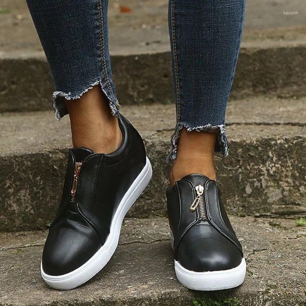 Zapatos informales para mujer, mocasines planos sin cordones con cristales, con cremallera de cuero, plataforma con purpurina, moda femenina, primavera y otoño