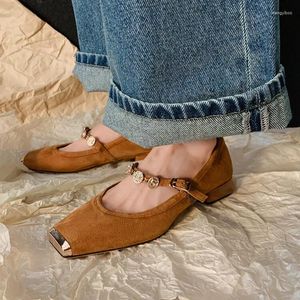 Chaussures décontractées printemps/automne femmes pompes en cuir véritable pour bout carré talon bas élégant en métal Mary Janes concepteur
