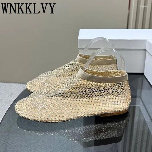 Zapatos informales cómodos de primavera para mujer, mocasines calados con punta redonda, gasa de malla, decoración de cristal de Ballet, moda de ocio individual