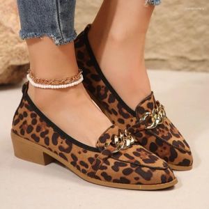 Casual Schoenen Lente Mode Luipaard Print Vrouwen Vierkante Hakken 2024 Metalen Decoratie Slip-On Loafers Zapatillas Mujer