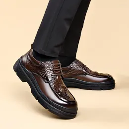 Chaussures décontractées printemps en cuir véritable hommes à lacets Texture Crocodile Oxfords Gentleman élégant à semelles épaisses bureau affaires
