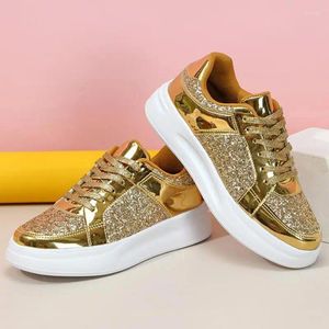 Casual Schoenen Lente Goud Gevulkaniseerd Slip Op Lace-up Wandelschoenen Dames En Heren 2024 Mode Comfort Buiten Liefhebbers