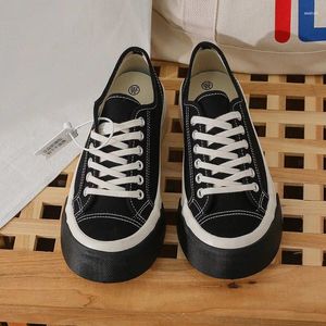 Casual Schoenen Lente Lace Up Zwart Canvas Vrouw Causale Platform Sneakers Ronde Neus Gemengde Kleur Student Creepers Flats Dames