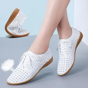 Casual schoenen Spring Oxford Ballerina Flats Echte lederen mocassins veter omhoog Loafers White Zapatos de Mujer Sneakers Tenizem TRAF