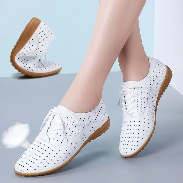 Chaussures décontractées printemps oxford ballerina plates authentique mocassins en cuir à lacets à lacers blancs zapatos de mujer baskets tenis moda traf