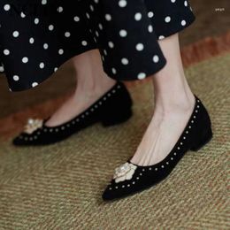 Chaussures décontractées printemps/été enfant daim femmes talon épais bout pointu pour mocassins bas à enfiler pompes Zapatos De Muje
