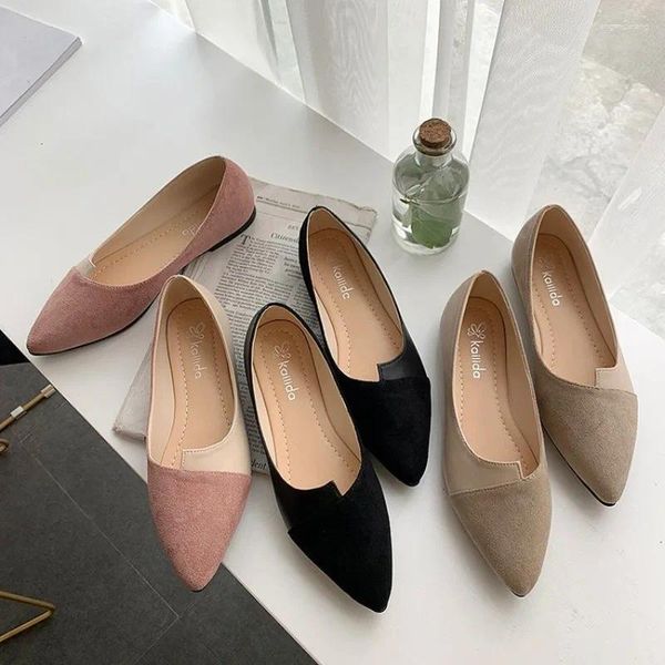 Zapatos casuales de primavera Fashion Fashion Splice Color Flats Flats de mocasines de punta de punta superficial de gamuza Damas elegantes Tamaño 35-40