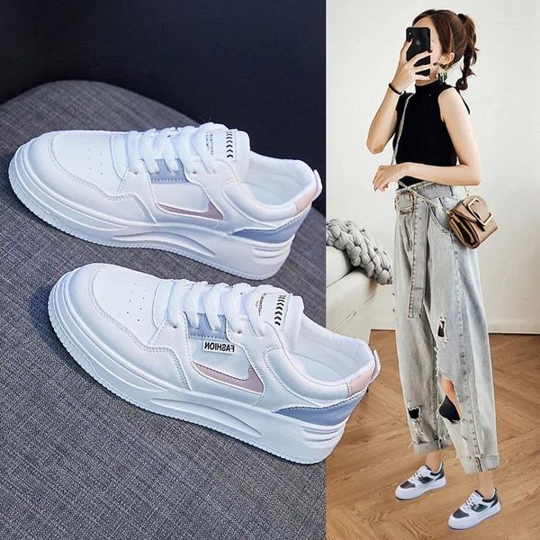 Chaussures décontractées Spring Femmes en cuir blanc Striped Skateboard Fille étudiante Fashion Sneakers Vulcanisé
