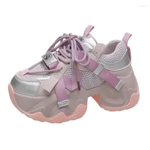 Zapatos informales de primavera para Mujer, zapatillas transpirables con plataforma, tacones altos de 7CM, zapatillas deportivas de cuero, Zapatos gruesos para Mujer