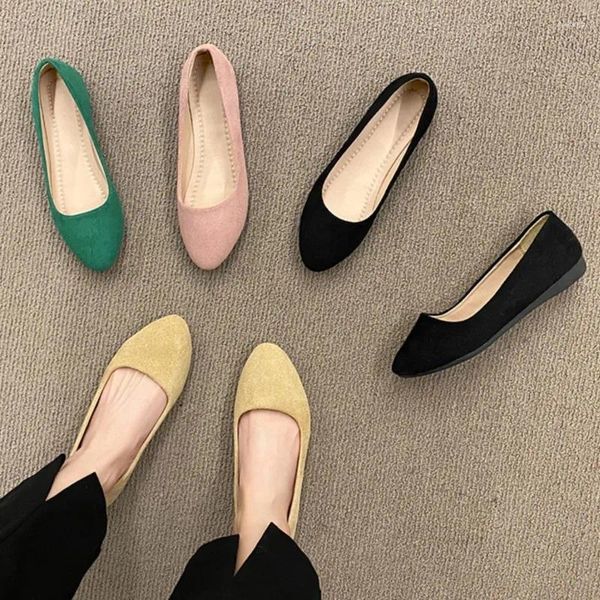 Zapatos informales Spring Firls Flats Pointed Toe Boat Candy Color Slip On Flat Flock Ballet cómodo Damas 1765c