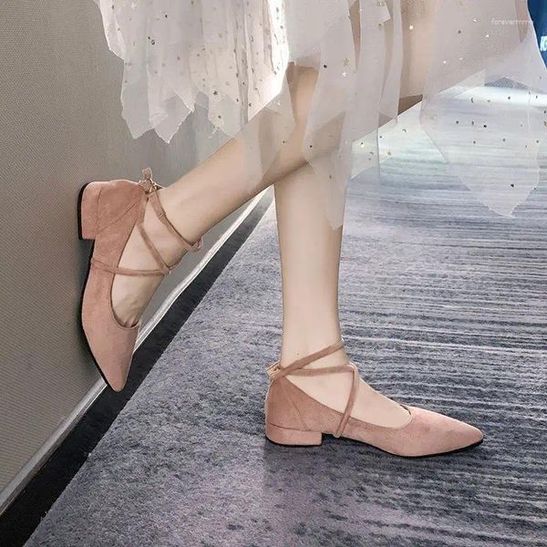 Zapatos informales con tacones cuadrados para mujer, calzado de verano con punta estrecha, tacón bajo, elegante, color rosa Kawaii, entrega rápida, 2024