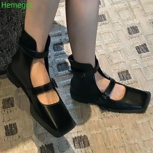 Casual schoenen vierkante teen holle Romeinse sandalen riem gesp.