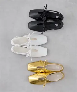 Chaussures décontractées à bout carré pour femmes, escarpins plats à lacets avec nœud, Vintage, mode ajourée, talons hauts, automne 2024, japon