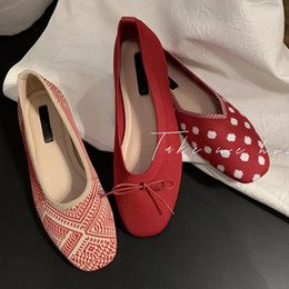 Chaussures décontractées Toe carrés à tricot peu profond Flats 3 styles Bow-not / polka point / ballet ethnique Ballet Lazy Slip-On Femmes