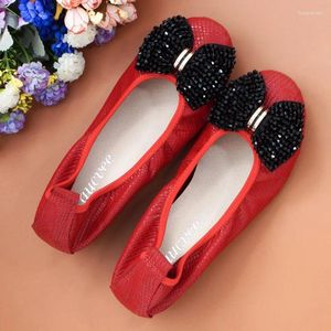 Casual schoenen String Beading Bow Ballet Flat For Woman Classic Slip On Ballerina Echte lederen vrouwen Loafer Big Size