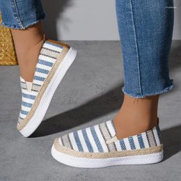 Chaussures décontractées Stripe Toivas femme épaisse semelle Slip-On Espadrille Sneakers Ladies Sailor Style Vacation Linen