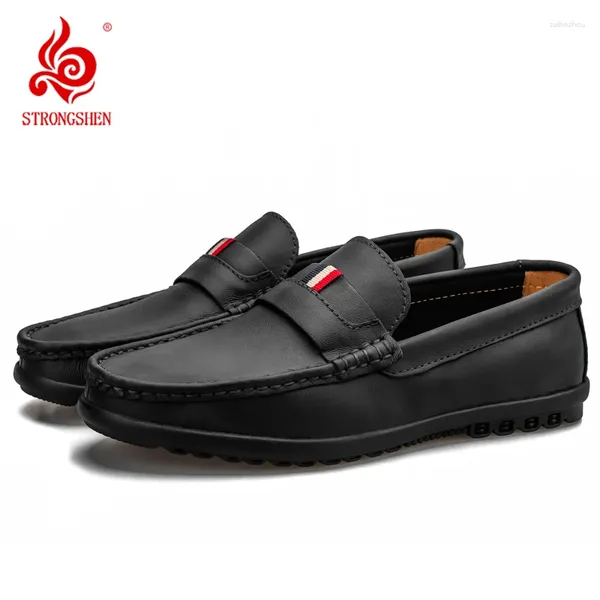 Chaussures décontractées Strongshen Lanquements pour hommes italiens Mocasins en cuir Light Slip Breatch on Driving Boat