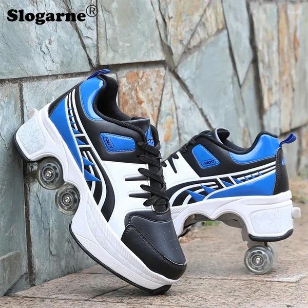 Chaussures occasionnelles Étudiants Roller Skates Boy quatre roues Déformation Double Rows Men Inline Kids Parkour Sneakers