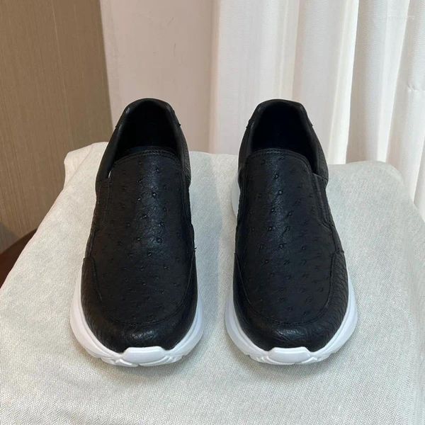 Zapatos informales de estilo auténtico para hombre, mocasines negros de piel de avestruz auténtica, zapatos planos suaves sin cordones de cuero genuino exótico para conducir