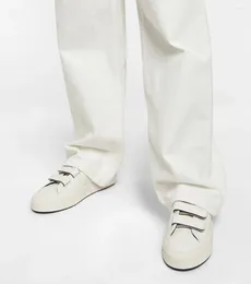Zapatos casuales estilo Cow Whide Retro Hookloop Relajación de la zapatilla Blanca #Y35