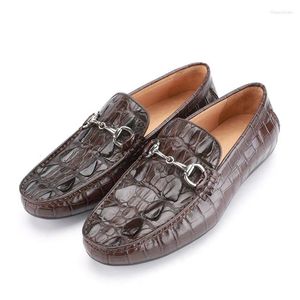 Chaussures décontractées Style Siamois Crocodile Leather Men's Handmade Gommino Driving Shoe
