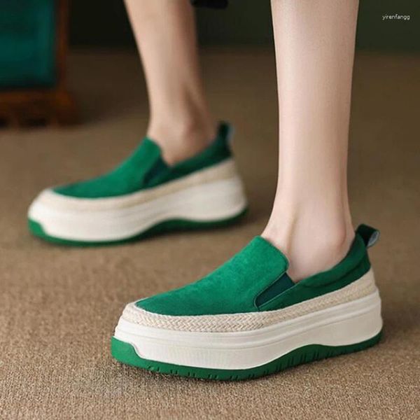 Chaussures décontractées Élégantes Slip pour femmes sur les mocassins de chaussures féminines vertes confortables fond épais vulcanisés