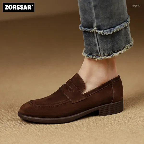 Chaussures décontractées mocassins en daim femmes été marche Beige en cuir véritable sans lacet appartements bout rond doux Ballet