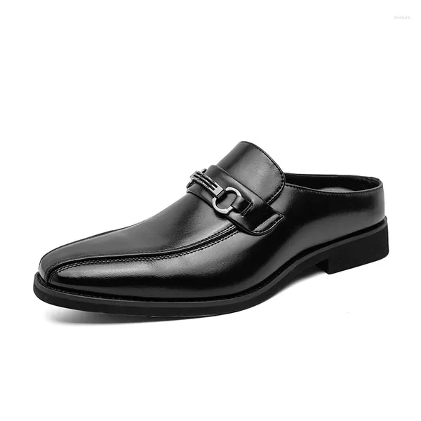 Zapatos informales de verano 2024, mocasines negros para hombre, zapatillas deslizantes de cuero antideslizantes para hombre, zapatillas planas