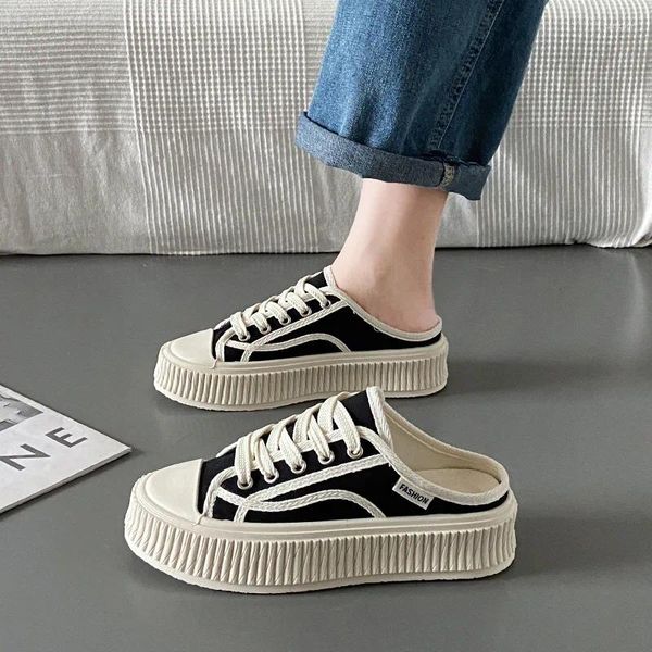 Zapatos informales de verano All-Match Half Slippers Canvas gruesas zapatillas Soled Student Sneakers C1201