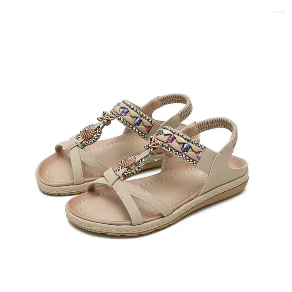 Chaussures décontractées Summer grande taille femme 1,5 cm plate-forme 2 cm talons basses sandales bohèques femelles perles de femelle élastique élastique