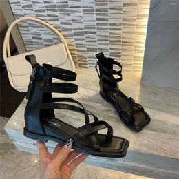 Chaussures décontractées Summer Black Street Street Femmes Zipper Sandales Roman Toe Open Toe's Femme Chunky Zapatos Plataforma