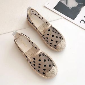 Zapatos casuales verano transpirable lunares alpargeles mujeres redondear la malas del dedo del pie deslizamiento de la maleta en mocasines mulas femeninas acogedoras pescadores mocasins