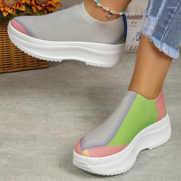 Zapatos informales transpirables de verano para mujer, zapatillas planas para caminar con plataforma de talla grande a la moda, zapatillas planas para mujer