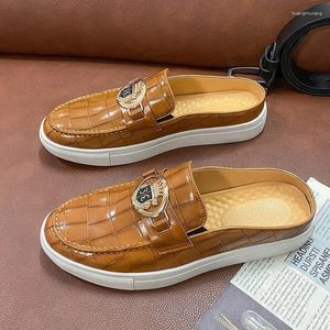 Mocassins en cuir à enfiler pour hommes, chaussures décontractées, Style britannique, marron, demi-haute qualité, confortables et respirantes, été