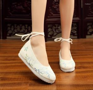 Zapatos casuales de verano de tela china de Beijing para mujer, bailarinas de lona con correa de encaje bordado antiguo