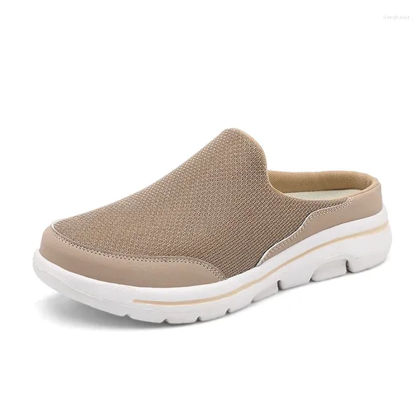 Zapatos casuales Pareja de verano Mitad para hombres Mules Malla Zapatillas planas transpirables Resbalón en ligero perezoso