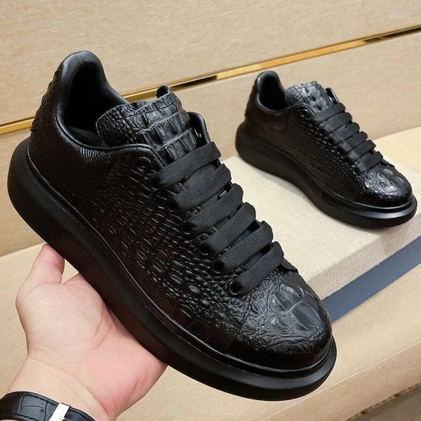 Chaussures décontractées Crocodile Imprimé noir Black's Breathable Running Sports Board Natural Cowhide Soft Sole A3
