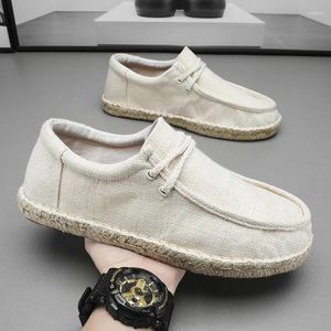 Casual schoenen zomer mode canvas heren handgemaakte weven visser flat espadrilles rijden groot formaat