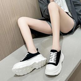 Chaussures décontractées Mode d'été grande taille Femme épaissie de 5 cm Haussée Canvas Outdoor Sports Lace-Up 34-45