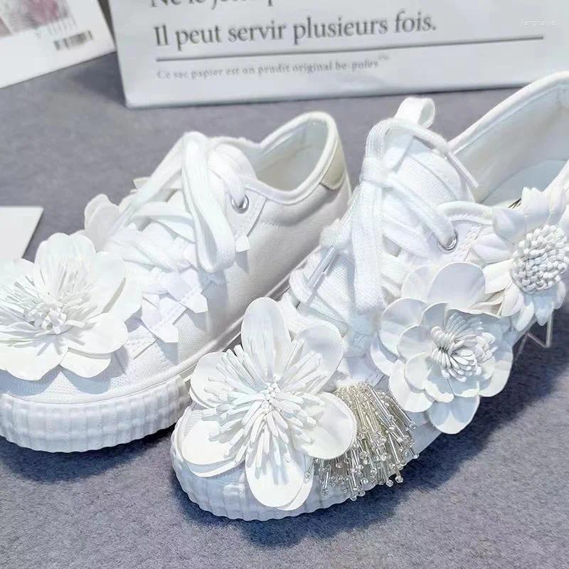 Casual Shoes Summer Flower Lace-Up Fashion Lazy Soft Comfort Flats Female Belt Waterproof Daily White No Trött