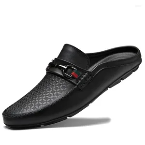 Chaussures décontractées Summer pour hommes Designer de marque authentique Slip en cuir sur les demi-mocassins des plaques plates plates étroites