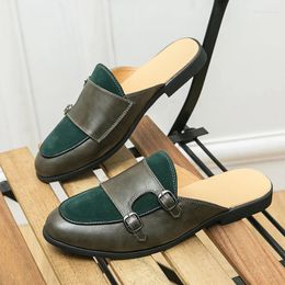 Zapatos informales de verano para hombre, medias zapatillas, mocasines de cuero sin espalda, zapatillas para conducir, 2024