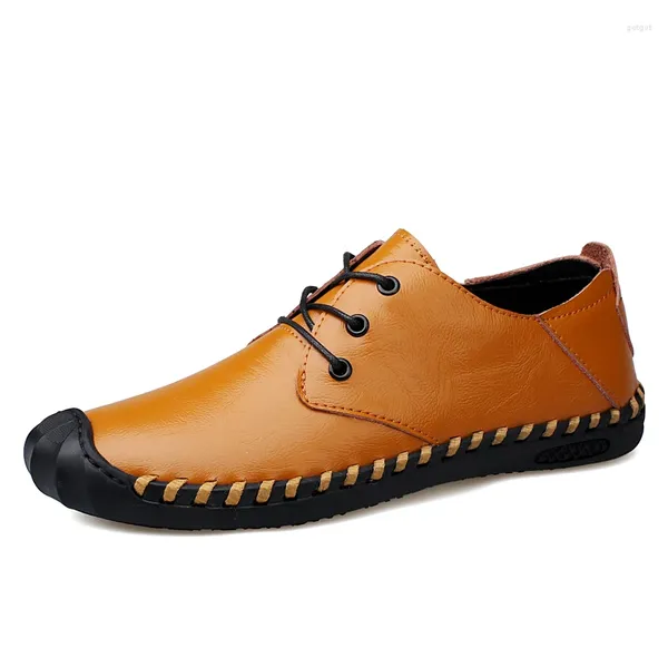 Chaussures décontractées d'été de haute qualité de randonnée classique pour hommes noirs de bureau plat de bureau plat en cuir jaune pour hommes